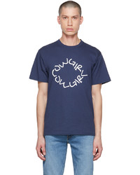 dunkelblaues und weißes bedrucktes T-Shirt mit einem Rundhalsausschnitt von Cowgirl Blue Co