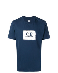 dunkelblaues und weißes bedrucktes T-Shirt mit einem Rundhalsausschnitt von CP Company