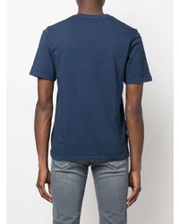 dunkelblaues und weißes bedrucktes T-Shirt mit einem Rundhalsausschnitt von Jacob Cohen