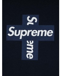 dunkelblaues und weißes bedrucktes T-Shirt mit einem Rundhalsausschnitt von Supreme