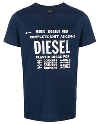 dunkelblaues und weißes bedrucktes T-Shirt mit einem Rundhalsausschnitt von Diesel