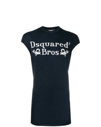 dunkelblaues und weißes bedrucktes T-Shirt mit einem Rundhalsausschnitt von DSQUARED2