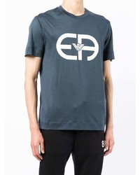 dunkelblaues und weißes bedrucktes T-Shirt mit einem Rundhalsausschnitt von Emporio Armani