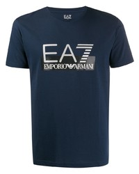 dunkelblaues und weißes bedrucktes T-Shirt mit einem Rundhalsausschnitt von Ea7 Emporio Armani