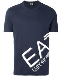 dunkelblaues und weißes bedrucktes T-Shirt mit einem Rundhalsausschnitt von Ea7 Emporio Armani