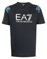 dunkelblaues und weißes bedrucktes T-Shirt mit einem Rundhalsausschnitt von Ea7 Emporio Armani