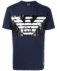 dunkelblaues und weißes bedrucktes T-Shirt mit einem Rundhalsausschnitt von Ea7 Emporio Armani