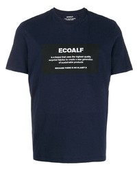 dunkelblaues und weißes bedrucktes T-Shirt mit einem Rundhalsausschnitt von ECOALF