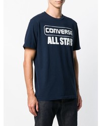 dunkelblaues und weißes bedrucktes T-Shirt mit einem Rundhalsausschnitt von Converse