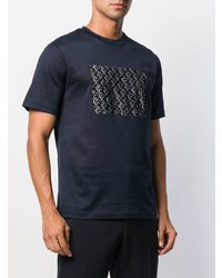 dunkelblaues und weißes bedrucktes T-Shirt mit einem Rundhalsausschnitt von Giorgio Armani