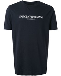 dunkelblaues und weißes bedrucktes T-Shirt mit einem Rundhalsausschnitt von Emporio Armani