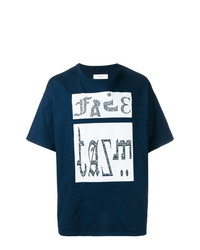 dunkelblaues und weißes bedrucktes T-Shirt mit einem Rundhalsausschnitt von Facetasm