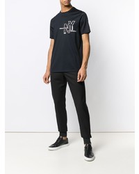 dunkelblaues und weißes bedrucktes T-Shirt mit einem Rundhalsausschnitt von Emporio Armani