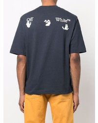 dunkelblaues und weißes bedrucktes T-Shirt mit einem Rundhalsausschnitt von Off-White