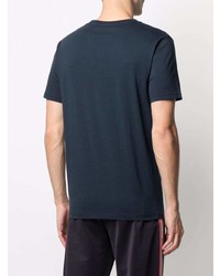 dunkelblaues und weißes bedrucktes T-Shirt mit einem Rundhalsausschnitt von Ron Dorff