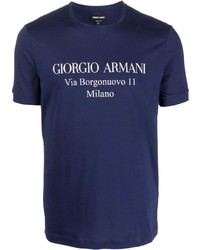 dunkelblaues und weißes bedrucktes T-Shirt mit einem Rundhalsausschnitt von Giorgio Armani