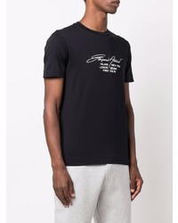 dunkelblaues und weißes bedrucktes T-Shirt mit einem Rundhalsausschnitt von Emporio Armani