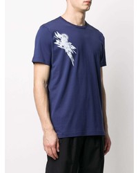 dunkelblaues und weißes bedrucktes T-Shirt mit einem Rundhalsausschnitt von Stone Island Shadow Project