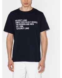 dunkelblaues und weißes bedrucktes T-Shirt mit einem Rundhalsausschnitt von Helmut Lang