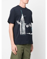 dunkelblaues und weißes bedrucktes T-Shirt mit einem Rundhalsausschnitt von Ih Nom Uh Nit