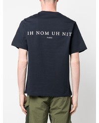 dunkelblaues und weißes bedrucktes T-Shirt mit einem Rundhalsausschnitt von Ih Nom Uh Nit