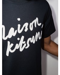 dunkelblaues und weißes bedrucktes T-Shirt mit einem Rundhalsausschnitt von MAISON KITSUNÉ