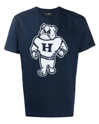 dunkelblaues und weißes bedrucktes T-Shirt mit einem Rundhalsausschnitt von Hydrogen