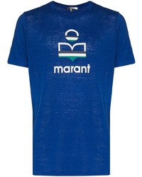dunkelblaues und weißes bedrucktes T-Shirt mit einem Rundhalsausschnitt von Isabel Marant