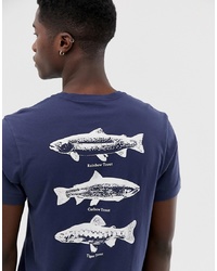 dunkelblaues und weißes bedrucktes T-Shirt mit einem Rundhalsausschnitt von J.Crew Mercantile