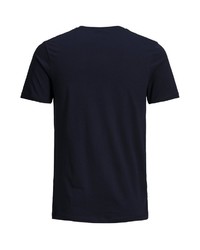 dunkelblaues und weißes bedrucktes T-Shirt mit einem Rundhalsausschnitt von Jack & Jones