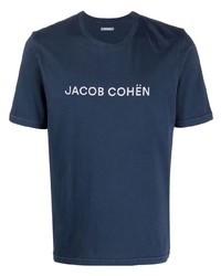 dunkelblaues und weißes bedrucktes T-Shirt mit einem Rundhalsausschnitt von Jacob Cohen