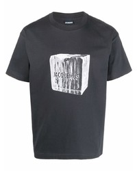 dunkelblaues und weißes bedrucktes T-Shirt mit einem Rundhalsausschnitt von Jacquemus