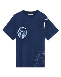 dunkelblaues und weißes bedrucktes T-Shirt mit einem Rundhalsausschnitt von John Elliott