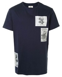 dunkelblaues und weißes bedrucktes T-Shirt mit einem Rundhalsausschnitt von Kent & Curwen