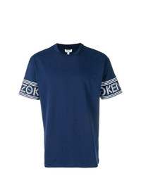 dunkelblaues und weißes bedrucktes T-Shirt mit einem Rundhalsausschnitt von Kenzo