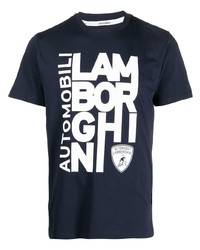 dunkelblaues und weißes bedrucktes T-Shirt mit einem Rundhalsausschnitt von Lamborghini