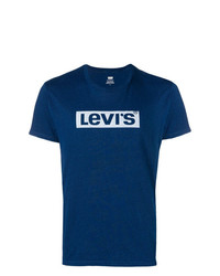 dunkelblaues und weißes bedrucktes T-Shirt mit einem Rundhalsausschnitt von Levi's