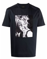 dunkelblaues und weißes bedrucktes T-Shirt mit einem Rundhalsausschnitt von Limitato