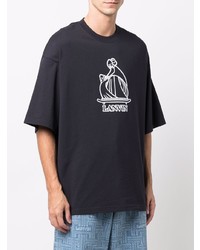 dunkelblaues und weißes bedrucktes T-Shirt mit einem Rundhalsausschnitt von Lanvin