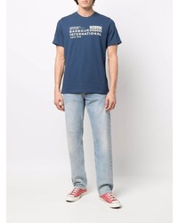 dunkelblaues und weißes bedrucktes T-Shirt mit einem Rundhalsausschnitt von Barbour