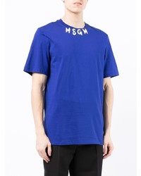 dunkelblaues und weißes bedrucktes T-Shirt mit einem Rundhalsausschnitt von MSGM