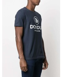 dunkelblaues und weißes bedrucktes T-Shirt mit einem Rundhalsausschnitt von Dondup