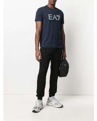 dunkelblaues und weißes bedrucktes T-Shirt mit einem Rundhalsausschnitt von Ea7 Emporio Armani