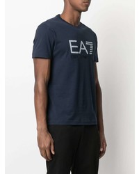 dunkelblaues und weißes bedrucktes T-Shirt mit einem Rundhalsausschnitt von Ea7 Emporio Armani