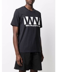 dunkelblaues und weißes bedrucktes T-Shirt mit einem Rundhalsausschnitt von White Mountaineering