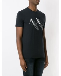 dunkelblaues und weißes bedrucktes T-Shirt mit einem Rundhalsausschnitt von Armani Exchange