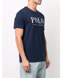 dunkelblaues und weißes bedrucktes T-Shirt mit einem Rundhalsausschnitt von Polo Ralph Lauren