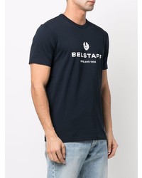 dunkelblaues und weißes bedrucktes T-Shirt mit einem Rundhalsausschnitt von Belstaff