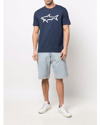 dunkelblaues und weißes bedrucktes T-Shirt mit einem Rundhalsausschnitt von Paul & Shark