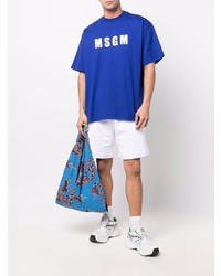 dunkelblaues und weißes bedrucktes T-Shirt mit einem Rundhalsausschnitt von MSGM